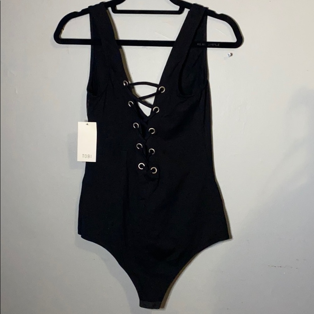 Nasty Gal Black Lace-up Bodysuit